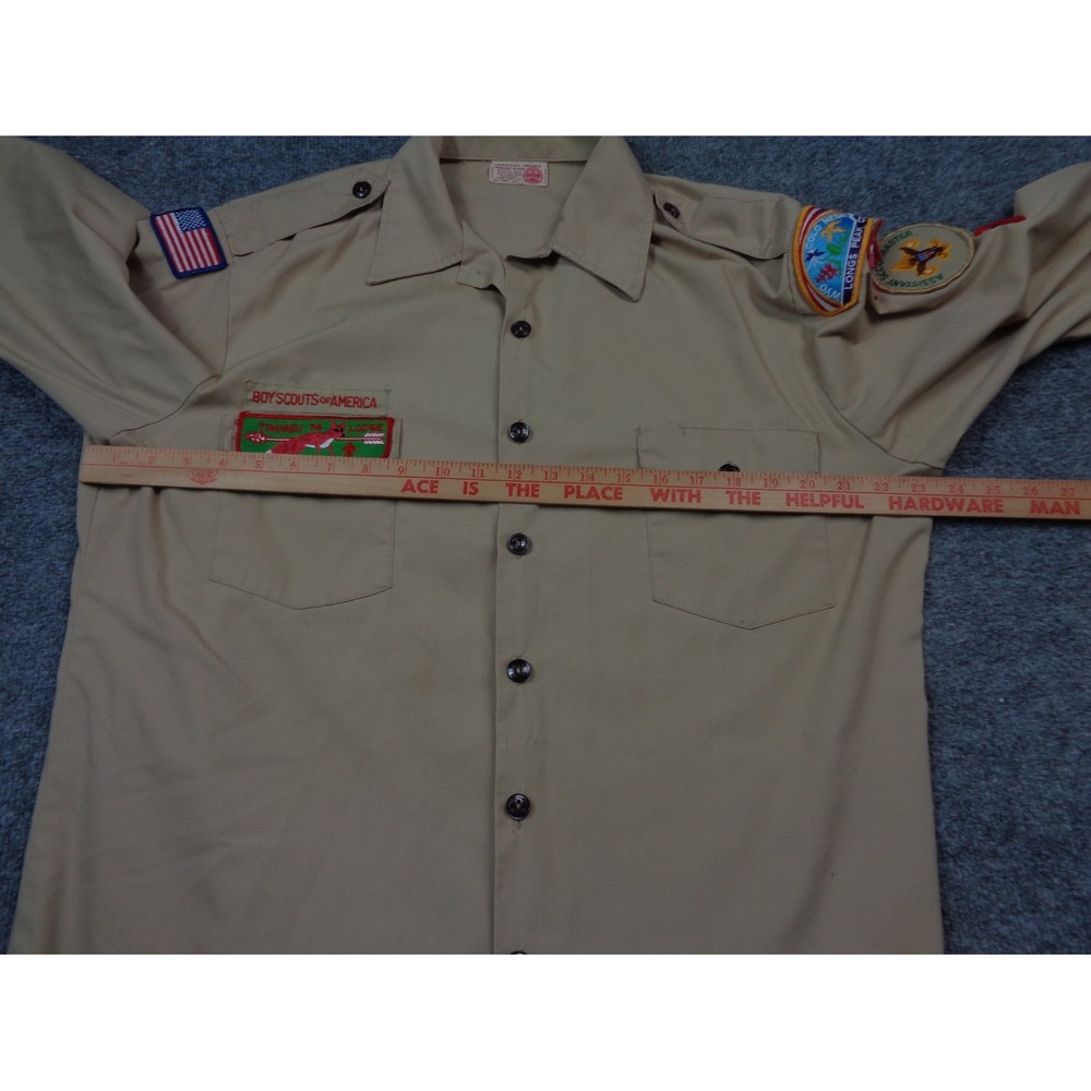 Vintage Boy Scouts of America Shirt Mens L Brown Assistant Scoutmaster Patches - Picture 8 of 14